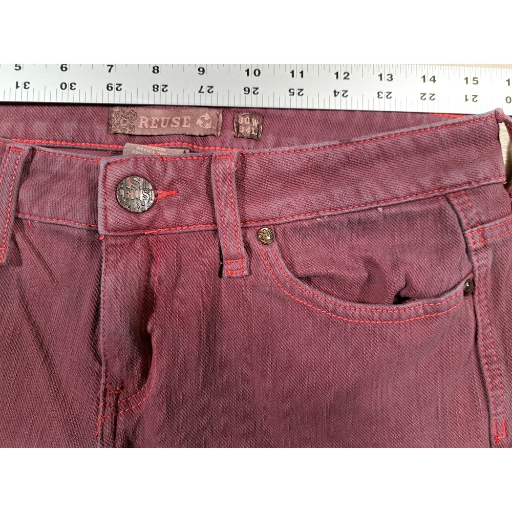 REUSE Jeans Womens‎ 30x34 Burgundy Recycled Cotton Low Rise Skinny Leg Denim - Picture 5 of 7